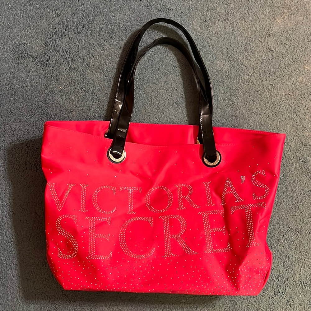 Tote Victoria’s Secret Pink Red Satin Tote Bag with black handles